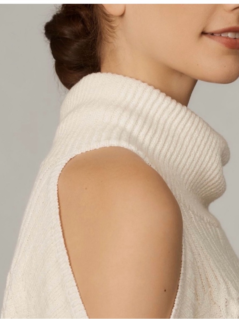 Anthropologie Cream Cable-Knit Cold-Shoulder Turtleneck Sweater, XS Coastal Boho - Picture 7 of 7